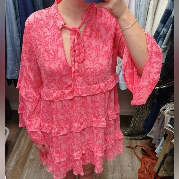 Karlie Pink Ruffle Tiered Dress Size Medium‎ - Picture 2 of 12